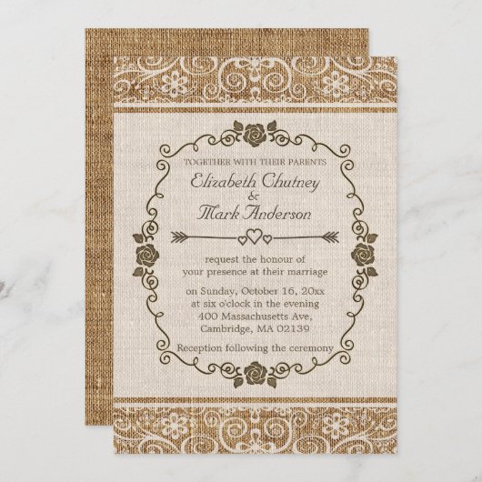 Rustic Burlap Wedding Kaart (Voorkant / Achterkant)