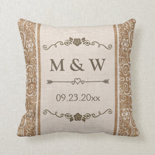 Rustic Burlap Wedding Monogram Kussen