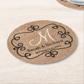 Rustic Burlap Wedding Monogram Ronde Kartonnen Onderzetter (Gebogen)