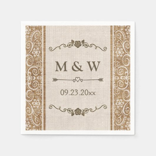Rustic Burlap Wedding Monogram Servet (Voorkant)