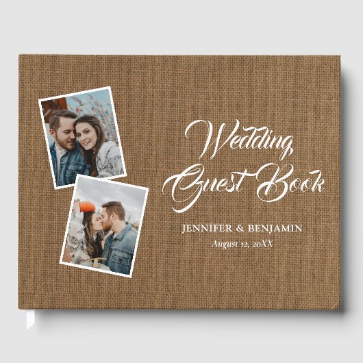 Rustic Burlap Wedding Photo Gastboek Gastenboek (Voorkant)