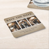 Rustic  Burlap Wedding Photo Save the Date Vierkante Kartonnen Onderzetter (Schuin)