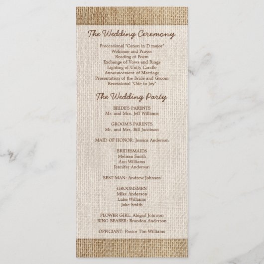 Rustic Burlap Wedding Programme (Dos)