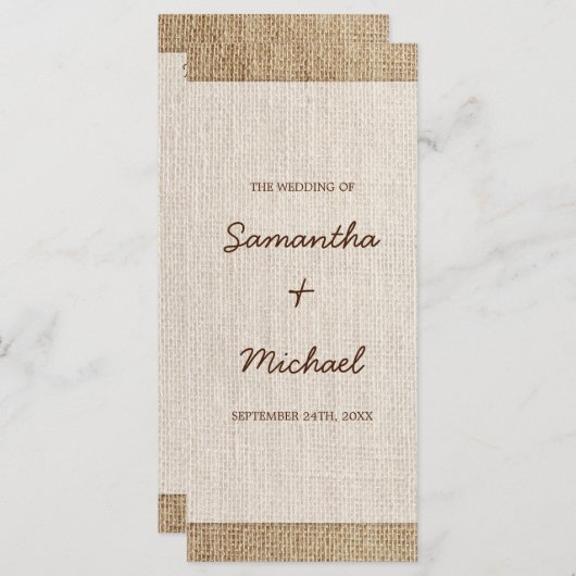 Rustic Burlap Wedding Programme Programma (Voorkant / Achterkant)