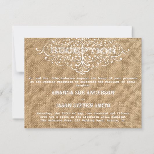 Rustic Burlap Wedding Reception Uitnodiging (Voorkant)