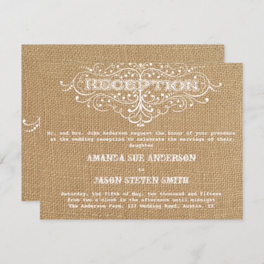  Rustic Burlap Wedding Reception Uitnodiging (Voorkant / Achterkant)