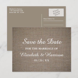 Rustic Burlap Wedding Save the Date Briefkaart