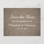 Rustic Burlap Wedding Save the Date Briefkaart (Voorkant)