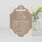 Rustic Burlap & White Lace Hen Party Kaart (Staand voorkant)