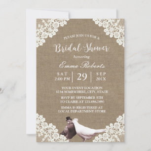 Rustic Burlap White Lace Lovebird Vrijgezellenfees Kaart