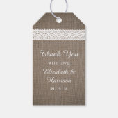 Rustic Burlap & White Lace Wedding Cadeaulabel (Voorkant)