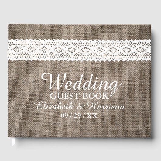 Rustic Burlap &  White Lace Wedding Gastenboek (Voorkant)