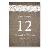 Rustic Burlap &  White Lace Wedding Kaart (Achterkant)