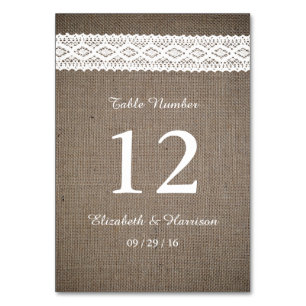 Rustic Burlap & White Lace Wedding Kaart