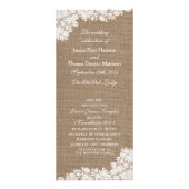 Rustic Burlap & White Lace Wedding Programme Reclamekaart (Voorkant)
