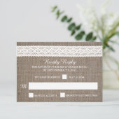 Rustic Burlap & White Lace Wedding RSVP (Staand voorkant)