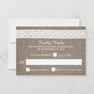 Rustic Burlap &  White Lace Wedding RSVP