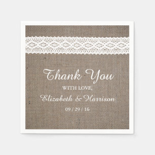 Rustic Burlap &  White Lace Wedding Servet