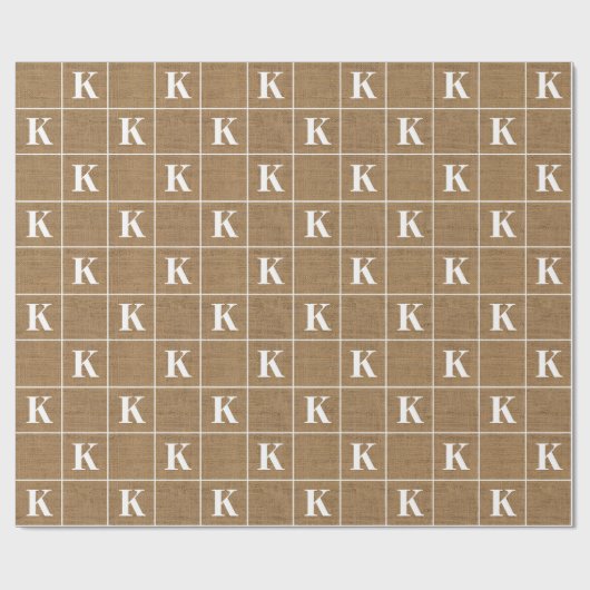 Rustic Burlap White Monogram Kerstmis Cadeaupapier (Vlak)