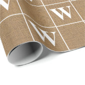 Rustic Burlap White Monogram Wrapping Paper Cadeaupapier (Rol Hoek)