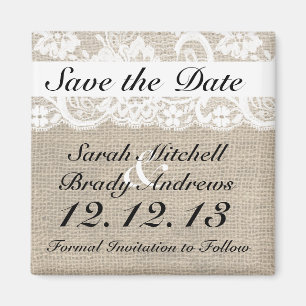 Rustic Burlap White Save the Date Magnet Magneet
