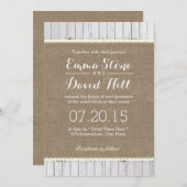 Rustic Burlap & Wood Stripes Wedding Invitations Kaart (Voorkant / Achterkant)