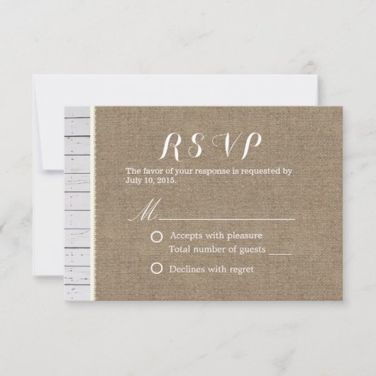 Rustic Burlap & Wood Stripes Wedding RSVP (Voorkant)