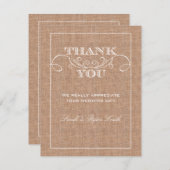 Rustic Burlarp Print Weddenschap Bedankt kaarten (Voorkant / Achterkant)