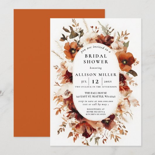 Rustic Burnt Orange Burgundy Fall Bridal Shower Kaart (Voorkant / Achterkant)