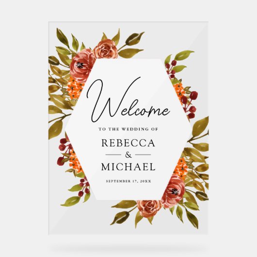 Rustic Burnt Orange Floral Wedding Welcome (Recto)