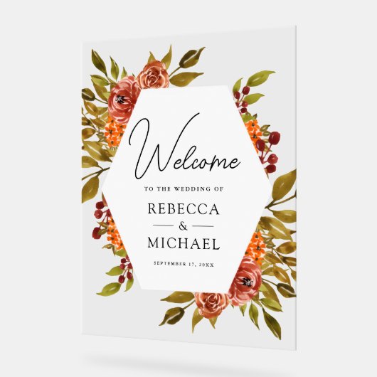 Rustic Burnt Orange Floral Wedding Welcome (Angle)