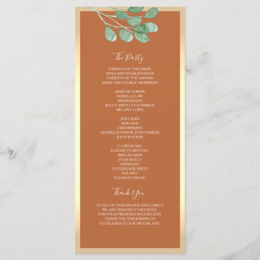 Rustic Burnt Orange Programme de mariage (Dos)