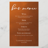 Rustic Burnt Orange Simple Autumn Mariage Bar Menu (Devant)