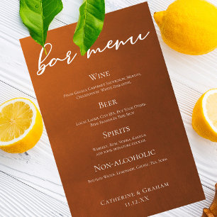 Rustic Burnt Orange Simple Autumn Mariage Bar Menu