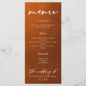 Rustic Burnt Oranje Script Autumn Weddenschap Menu (Voorkant)