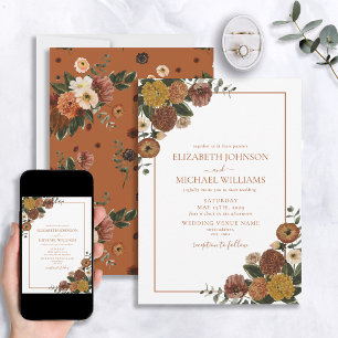 Rustic Burnt Oranje Waterverf Floral Wedding Kaart