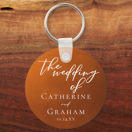 Rustic Burnt Sinaasappel Typography najaar Wedding Sleutelhanger (Voorkant)