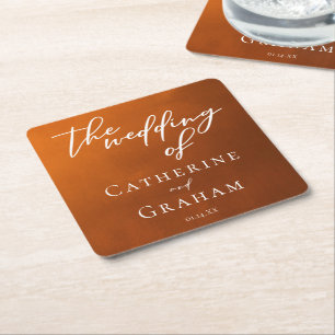 Rustic Burnt Sinaasappel Typography najaar Wedding Vierkante Kartonnen Onderzetter