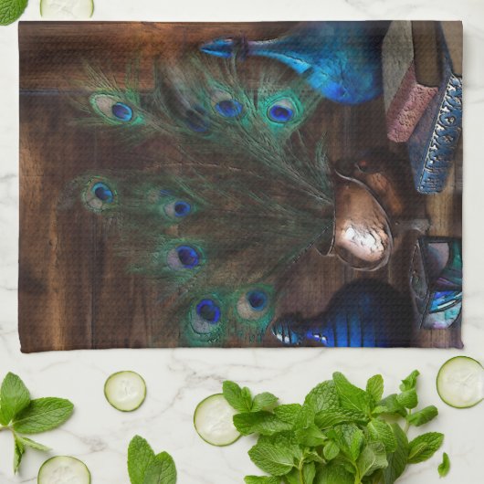 Rustic Cabin by lamplight scene bruin blauw Theedoek (Gevouwen)