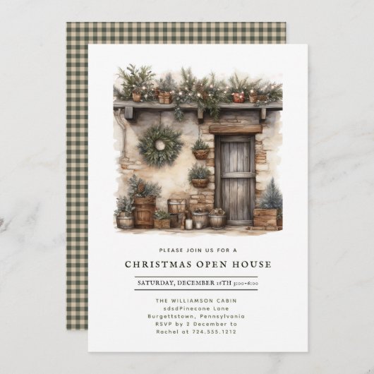 Rustic Cabin Christmas Open House Kaart (Voorkant / Achterkant)