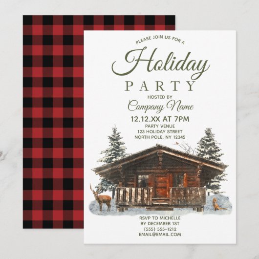 Rustic Cabin Corporate Holiday Kerstparty Kaart (Voorkant / Achterkant)