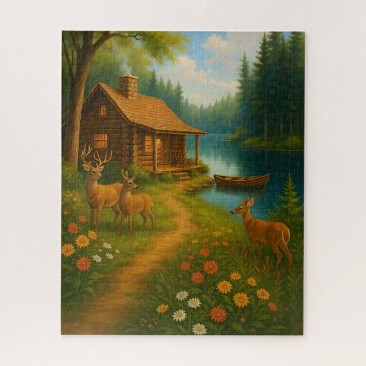 Rustic Cabin Cozy Woodland Scene Puzzle Legpuzzel (Verticaal)