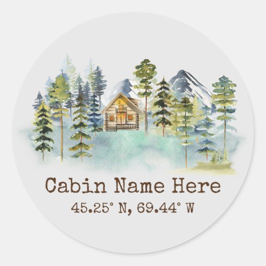 Rustic Cabin Custom Coordinates Pinery Mountain Ronde Sticker (Voorkant)