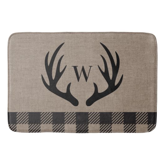 Rustic Cabin Lodge Antlers Monogrammed Bath Mat (Voorkant)