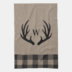 Rustic Cabin Lodge Antlers Monogrammed Hand Towel Theedoek