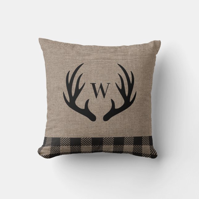 Rustic Cabin Lodge Antlers Monogrammed Kussen (Voorkant)