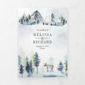 Rustic Cabin Lodge Mountain Forest QR Code Weddens Drieluik Uitnodiging (Cover)