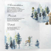 Rustic Cabin Lodge Mountain Forest QR Code Weddens Drieluik Uitnodiging (Binnenzijde eerst)