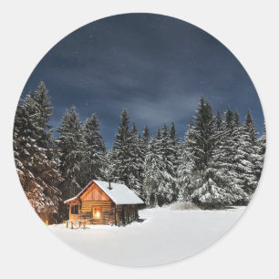 Rustic Cabin Snow Ronde Sticker