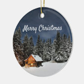 Rustic Cabin Snow Winter Kerstmis Keramisch Ornament (Links)